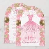 Robe rose étincelle Quinceañera Invitation au ball (Devant / Derrière)