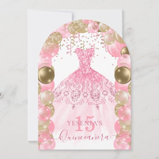 Robe rose étincelle Quinceañera Invitation au ball (Devant)