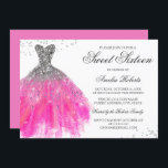 Robe rose étincelle Sweet sixteen Invitation<br><div class="desc">Plus d'options de couleur dans le Little Bayleigh Store!</div>