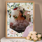 Robe rose Floral Photo Quinceañe Affiche de bienve