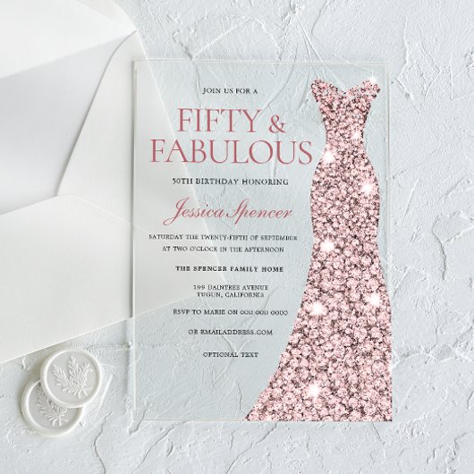 Robe rose Gold Sparkle 50e anniversaire Invitation
