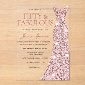 Robe rose Gold Sparkle 50e anniversaire Invitation (Recto)