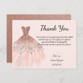 Robe rose Gold Sparkle Carte de remerciements Quin (Devant / Derrière)