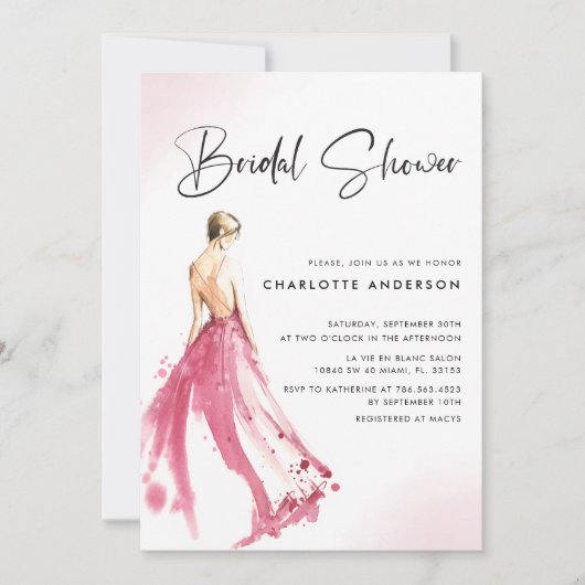 Robe rose Invitation de douche nuptiale (Devant)