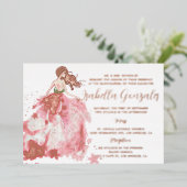 Robe rose or étincelante Quinceañera Invitation (Debout devant)