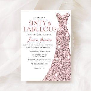 Robe rose or étincelle 60e anniversaire Invitation