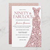 Robe rose or étincelle 90e anniversaire Invitation (Devant / Derrière)