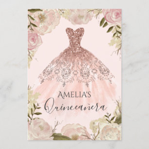 Robe rose or Rose floral Quinceanera Invitation