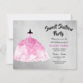 Robe rose Silver Sweet 16 Party Invitation (Devant)