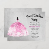 Robe rose Silver Sweet 16 Party Invitation (Devant / Derrière)