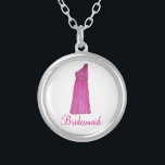 Robe Rosée Femme de chambre Mariage Collier de fêt<br><div class="desc">Le collier présente une illustration originale d'une robe de femme de chambre rose,  avec BRIDESMAID dans une police amusante. Un grand cadeau de fête de mariée !</div>