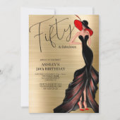 Robe rouge 50 et Fabulous Gold Birthday Invitation (Devant)