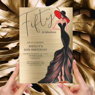 Robe rouge 50 et Fabulous Gold Birthday Invitation