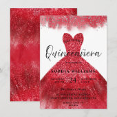 Robe rouge étincelle Quinceanera Party Invitation (Devant / Derrière)