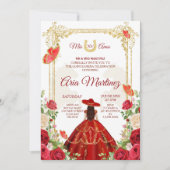Robe Rouge Mexicaine fille Quinceanera Invitation (Devant)