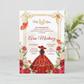 Robe Rouge Mexicaine fille Quinceanera Invitation (Debout devant)