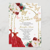 Robe rouge Quince Papillon Invitations bilingues (Devant / Derrière)