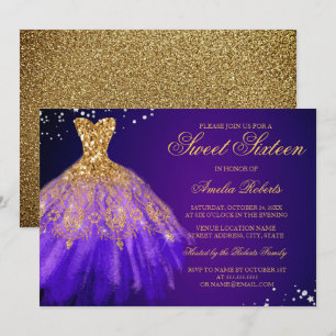 Robe Sweet sixteen violet or étincelant Invitation