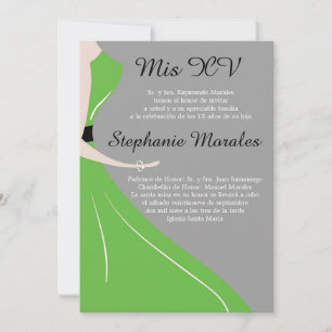 Robe verte Silhouette Quinceanera Invitation
