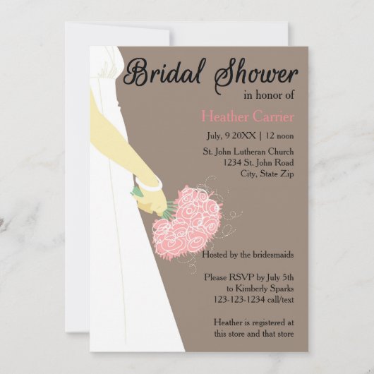Robe verticale et bouquet - Invitation à la douche (Devant)