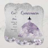 Robe violet argenté Floral Quinceanera Invitation (Devant / Derrière)