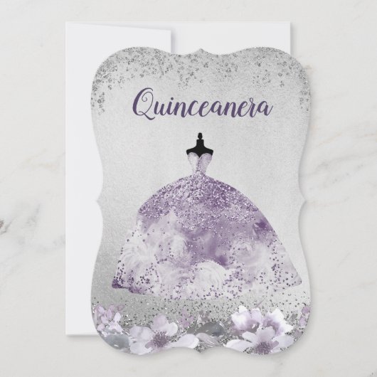 Robe violet argenté Floral Quinceanera Invitation (Devant)