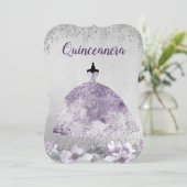 Robe violet argenté Floral Quinceanera Invitation (Debout devant)