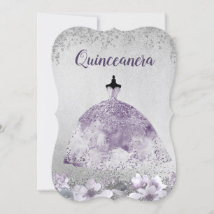 Robe violet argenté Floral Quinceanera Invitation