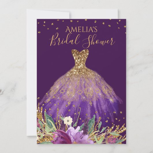 Robe violette améthyste or Invitation de mariage d (Devant)
