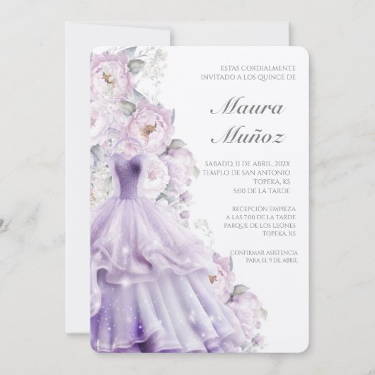 Robe violette invitation quinceañera (Devant)