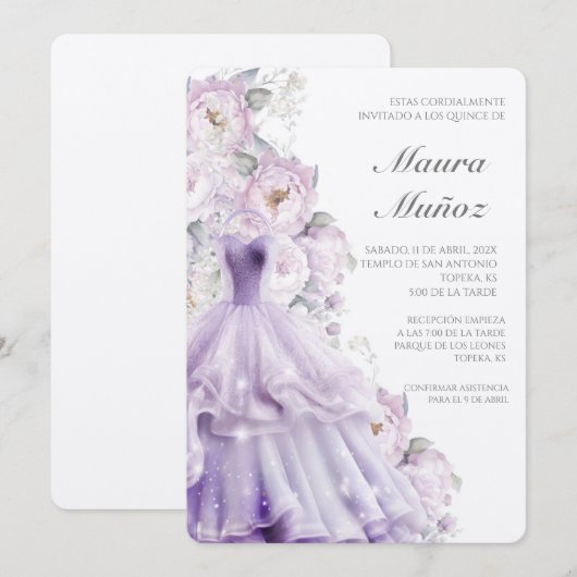 Robe violette invitation quinceañera (Devant / Derrière)