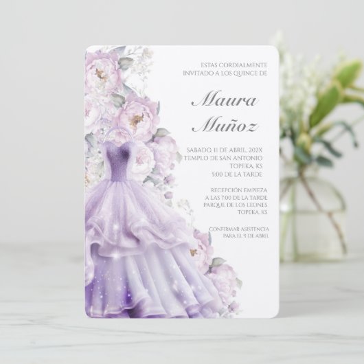 Robe violette invitation quinceañera (Debout devant)