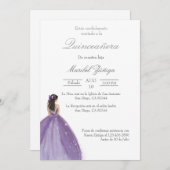 Robe violette Quinceanera invitation (Devant / Derrière)