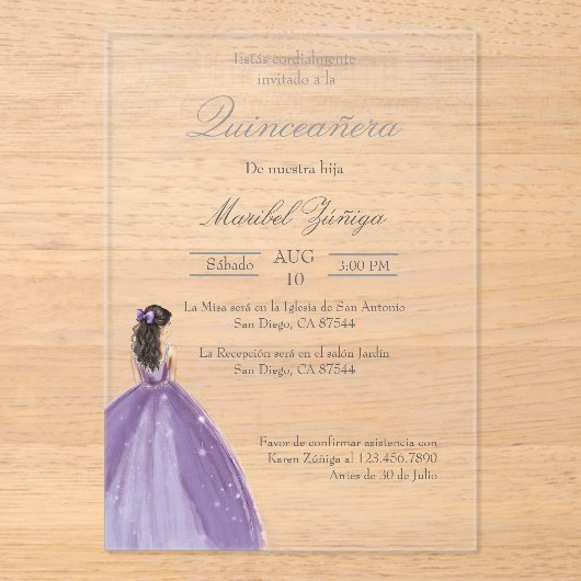 Robe violette Quinceanera invitation (Recto)
