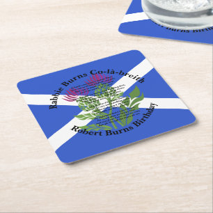 Robert Burns Birthday Poem Thistle Flag Vierkante Kartonnen Onderzetter