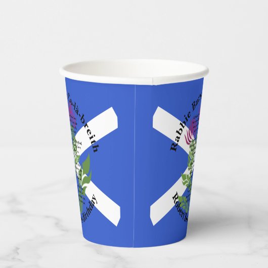 Robert Burns Verjaardagsgedicht Thistle Flag Large Papieren Bekers (Rechts)