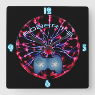 ROBERT - GAMERS Gaming Den Room Clock neon Vierkante Klok