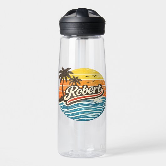Robert Retro Zonsondergang Naam Design Waterfles (Voorkant)
