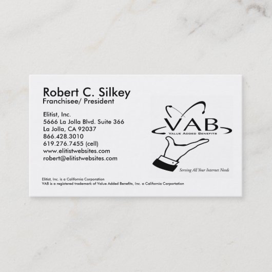 Robert Silkey Card Visitekaartje (Voorkant)