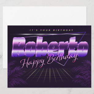 Roberto prénom carte rétro lilas pour anniversaire