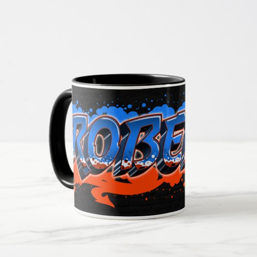 Roberto Prénom Graffiti blue Tasse orange (Devant gauche)