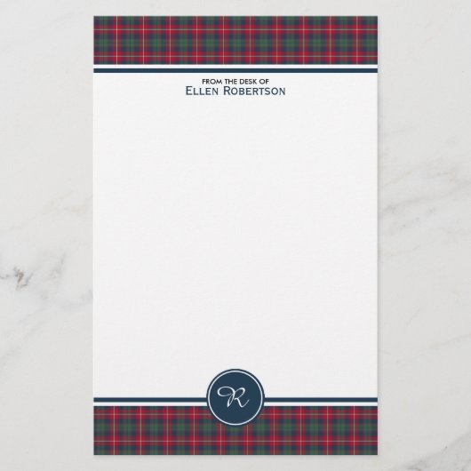 Robertson Clan Tartan Schots geruite monogram Briefpapier (Voorkant)