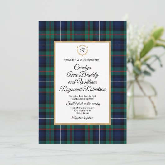 Robertson Plaid Monogramme Faire-part de mariage (Debout devant)
