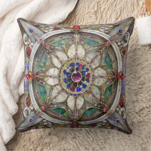 Robijn, Amethist, Saffier en Parel Mandala Kussen