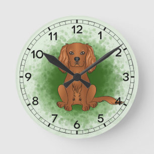 Robijn Cavalier King Charles Spaniel Hond Op Groen Ronde Klok