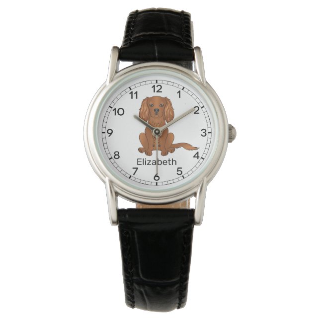Robijn Cavalier King Charles Spaniel & Naam Horloge (Voorkant)