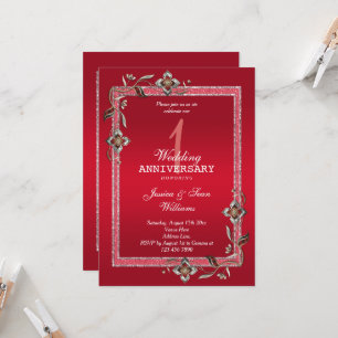 Robijn Edelsteen & Glitters 1e Huwelijksjubileum Kaart
