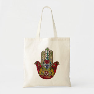 Robijn Granaatappel Hart Rode Vogel Hamsa Tote Bag