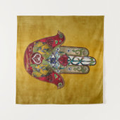 Robijn Granaatappel Hart Rode Vogel Hamsa Wandkleed (Voorkant (horizontaal))
