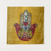 Robijn Granaatappel Hart Rode Vogel Hamsa Wandkleed (Voorkant)